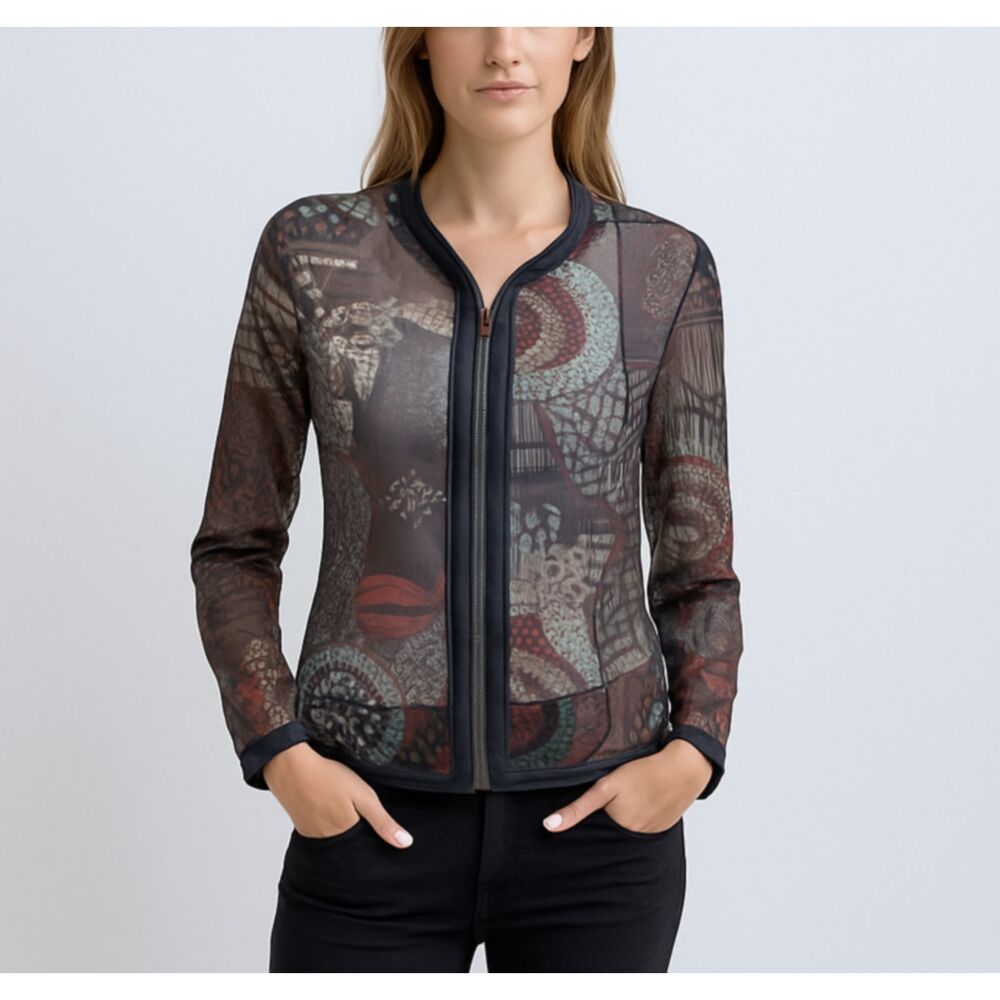 Garella Semi-Sheer Printed Zip Top Size 3 US S Boho Mesh Lightweight Top